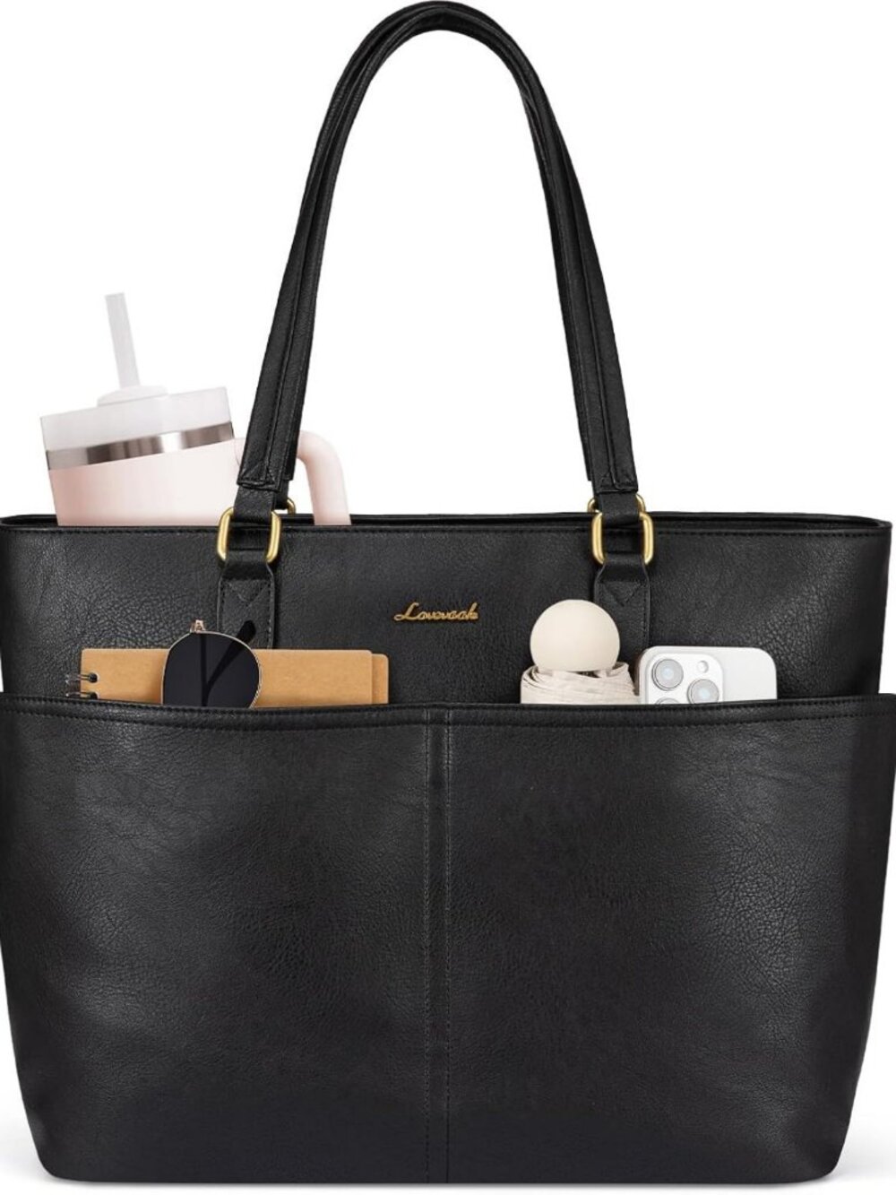 Stylish Vintage Leather Work Tote for Women - 15.6" Laptop Bag with Cup Holder